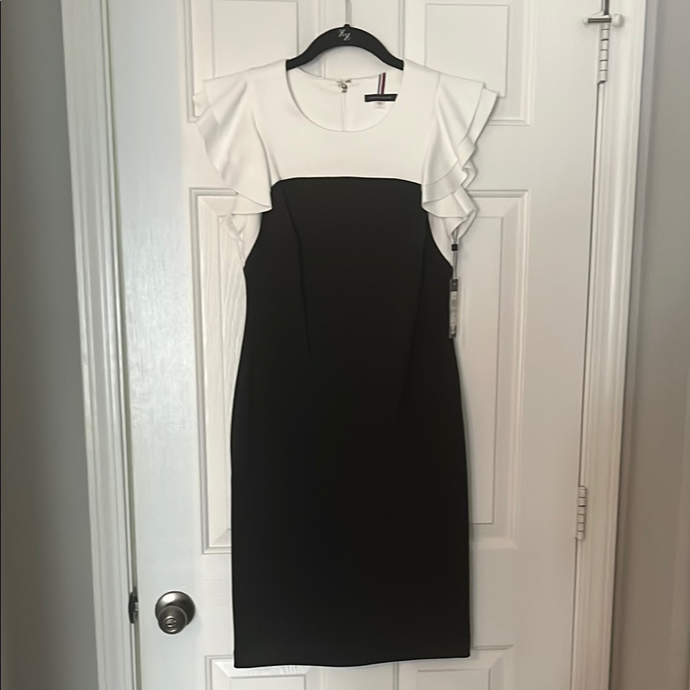 Black and White Ruffle Sleeve Dress